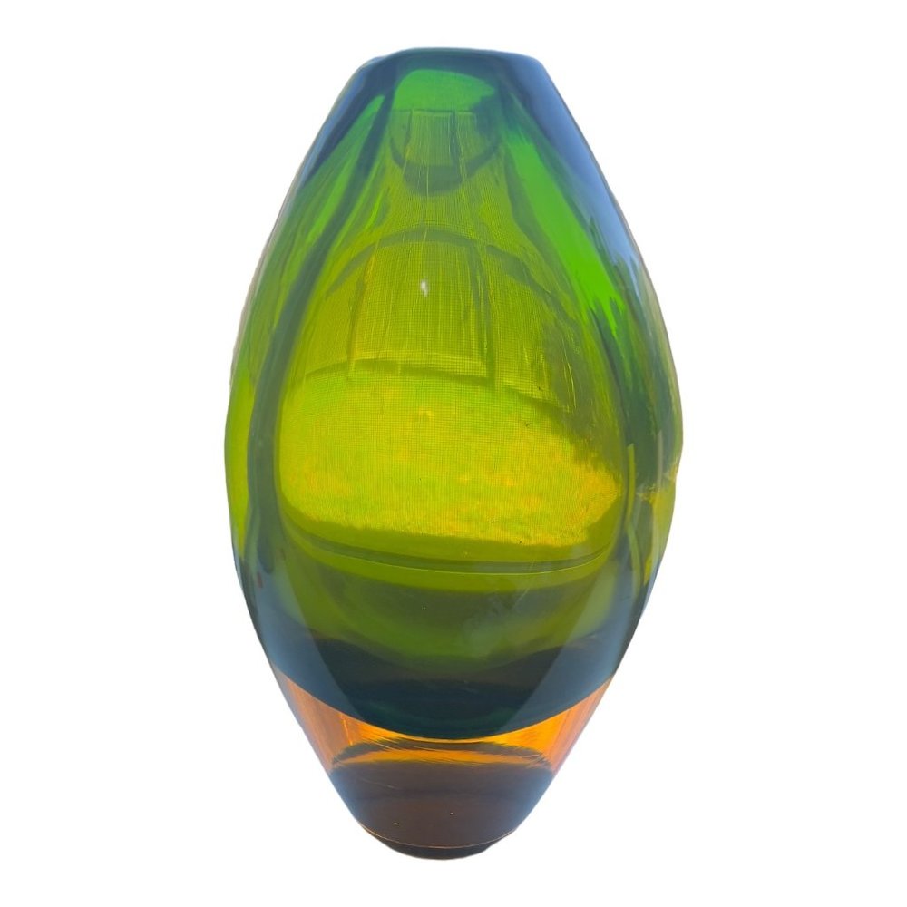 Murano Sommerso Vintage Green and Amber Glass Vase by Flavio Poli Seguso 1665-66 - Picture 3 of 10